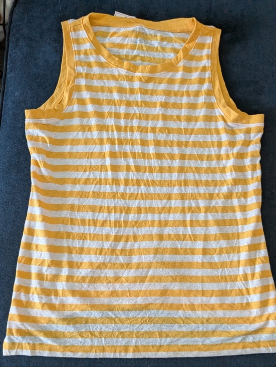 Talbots Tops - NWOT! Talbots Yellow & White Stripped Linen Blend Tank Top Size M